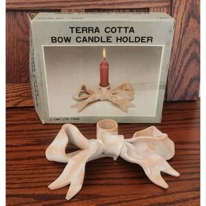 NOS Vintage CBK Ltd 1988 Terra Cotta Bow Candle Holder Made In Taiwan ROC Kitchy